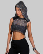 Crystal Mesh Hooded Tank Top - Sheer Performance Cami