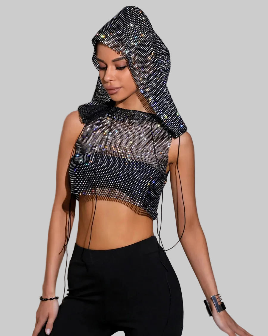 Crystal Mesh Hooded Tank Top - Sheer Performance Cami