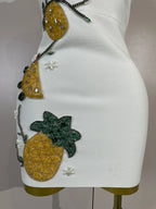 Pineapple Floral Beaded Bodycon Mini Dress | Square Neck | Stage