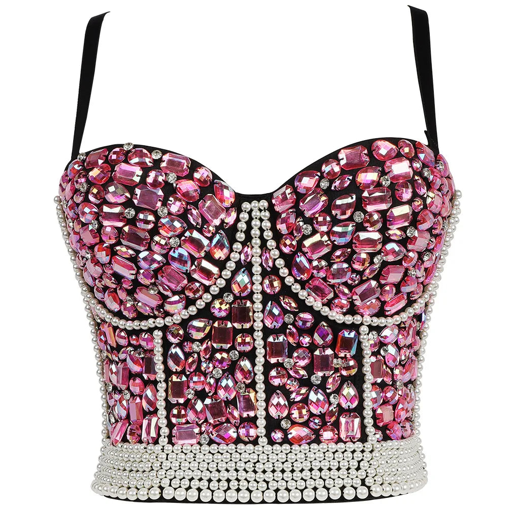 Heavy Beading Rhinestone Bustier | Colorful Crystal Corset Top