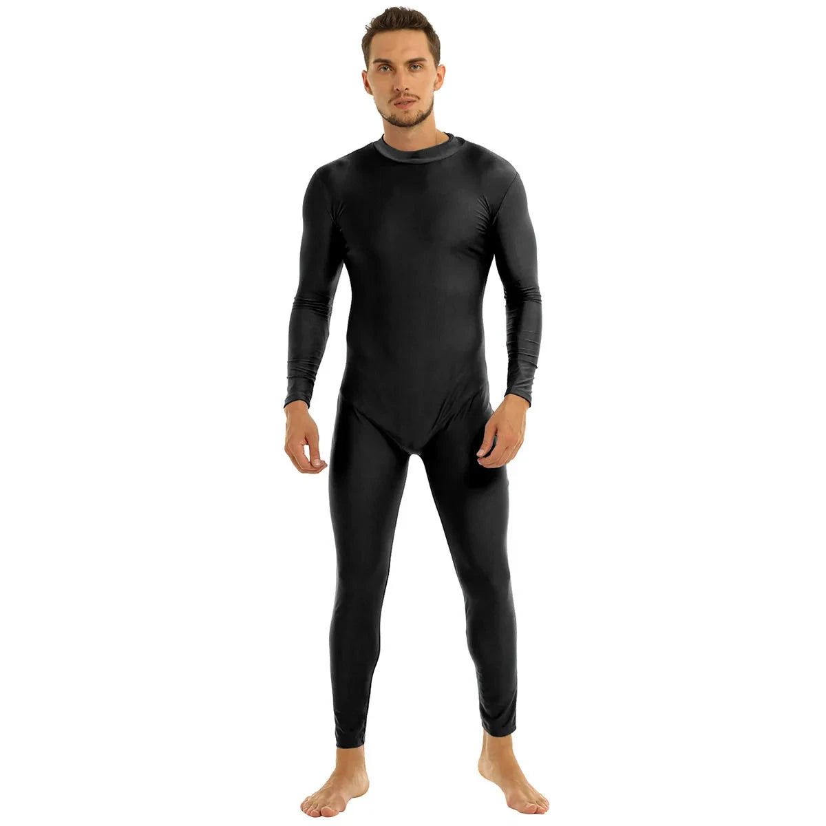 Men's Full-Body Spandex Unitard | Back Zipper | Long Sleeve Mock Neck | Dance Performance