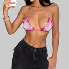Gradient Rhinestone Mesh Crop Top - Sheer Fishnet Tank