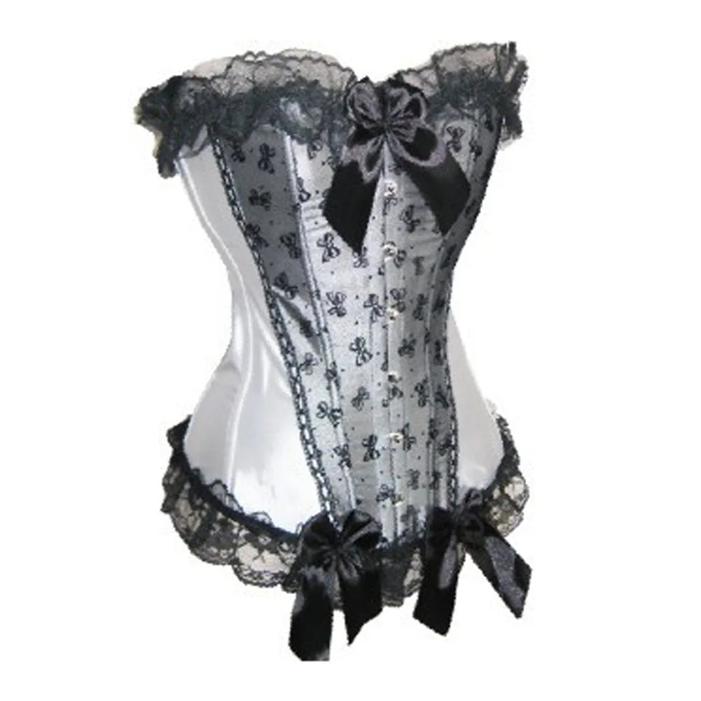 Satin Overbust Corset Top | Mesh Lace & Bow | Burlesque