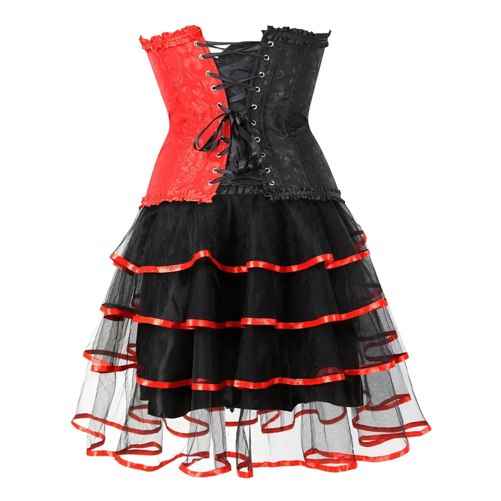 Red & Black Corset Skirt Set | Ruffles