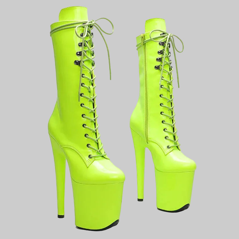 20CM Shiny Patent Platform Ankle Boots - 8 Inch High Heel Pole Dance Boots