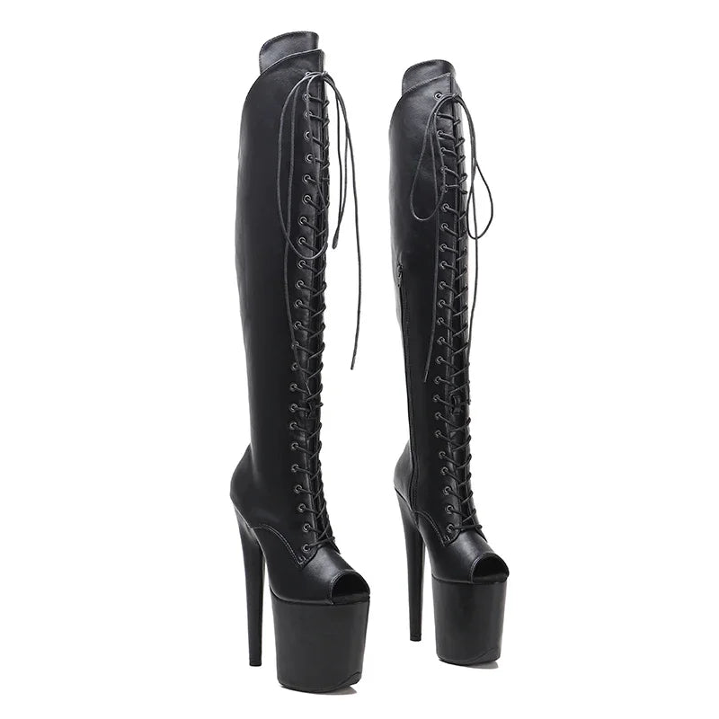 Matte Open-Toe Platform Thigh-High Pole Dance Boots – 8-Inch High Heel
