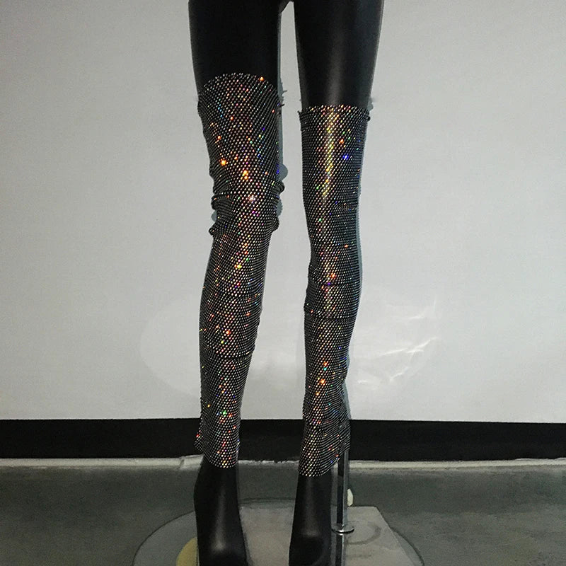 Rhinestone Mesh Leg Warmers - Sparkly Fishnet Performance Legwear