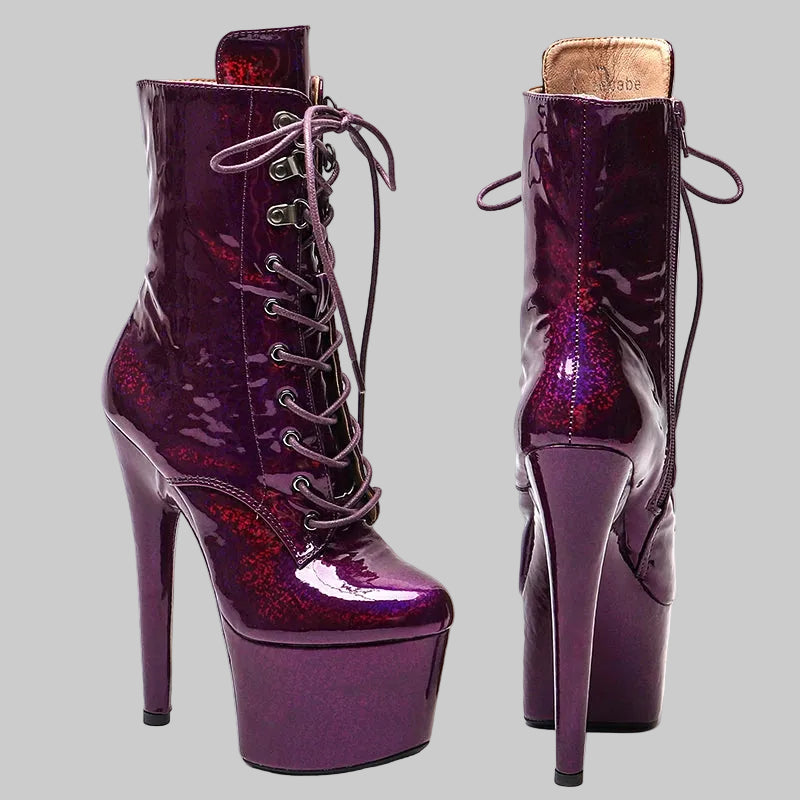 17CM Glitter Platform Ankle Boots - 7 Inch High Heel Pole Dance Boots