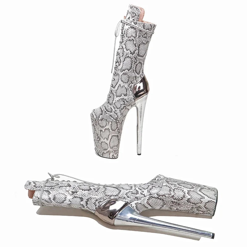 Snakeskin Platform Ankle Boots - 26cm Pole Dance Heels