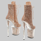 Glitter Platform Boots - 8-Inch Sparkle Ankle Boots for Pole Dance & Performance