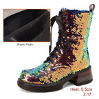 Sequin Ankle Boots | Lace-Up | 5.5cm Heel