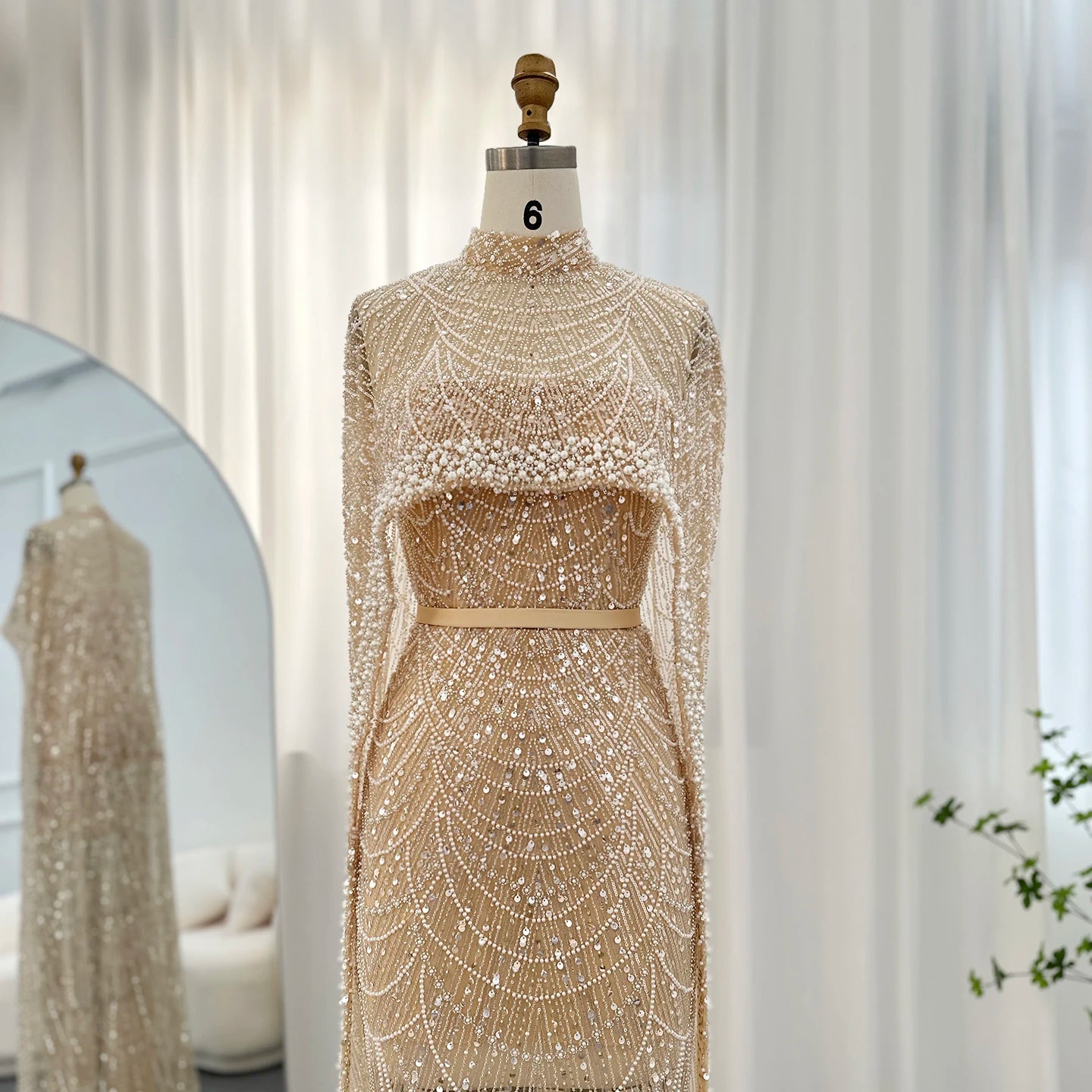 Pearl & Crystal Mermaid Gown | Cape Jacket | Strapless