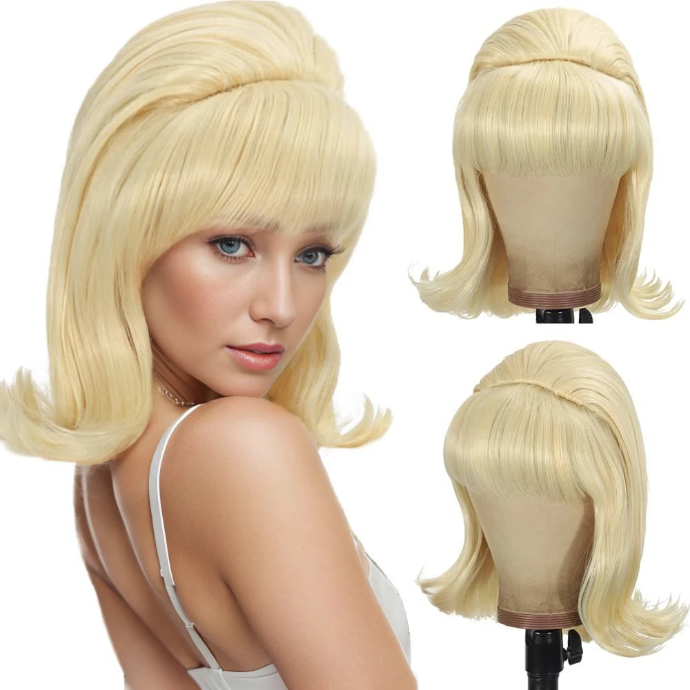 Vintage Short Wavy Wig | Flat Bangs | 14 Inch