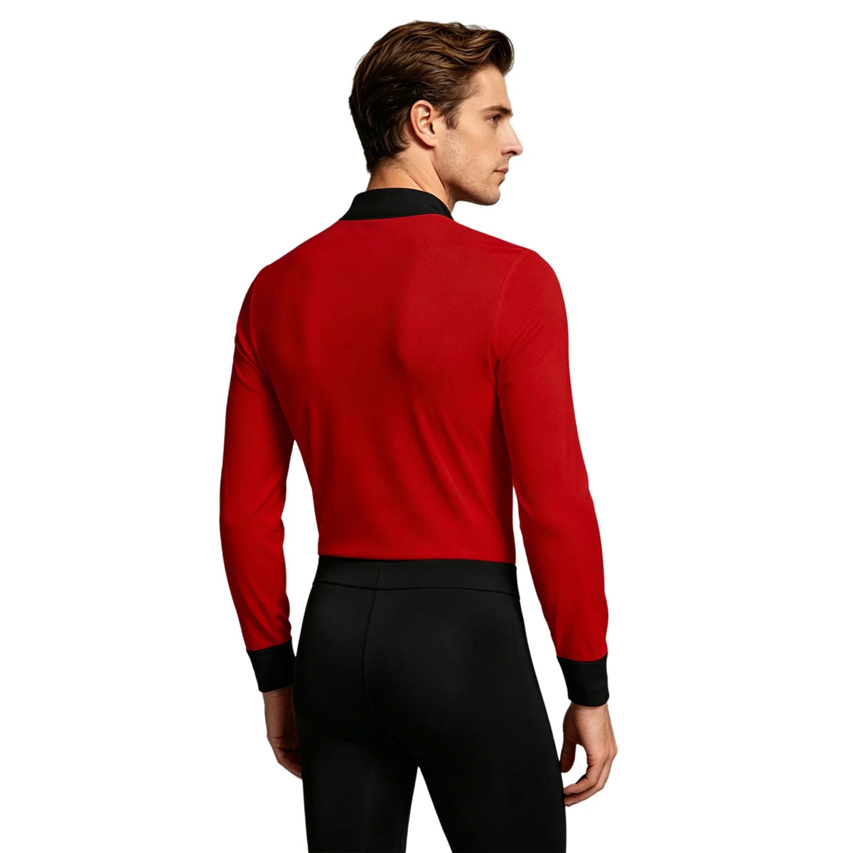 Men's Rhinestone Dance Leotard | V-Neck & Long Sleeve | Satin Patchwork
