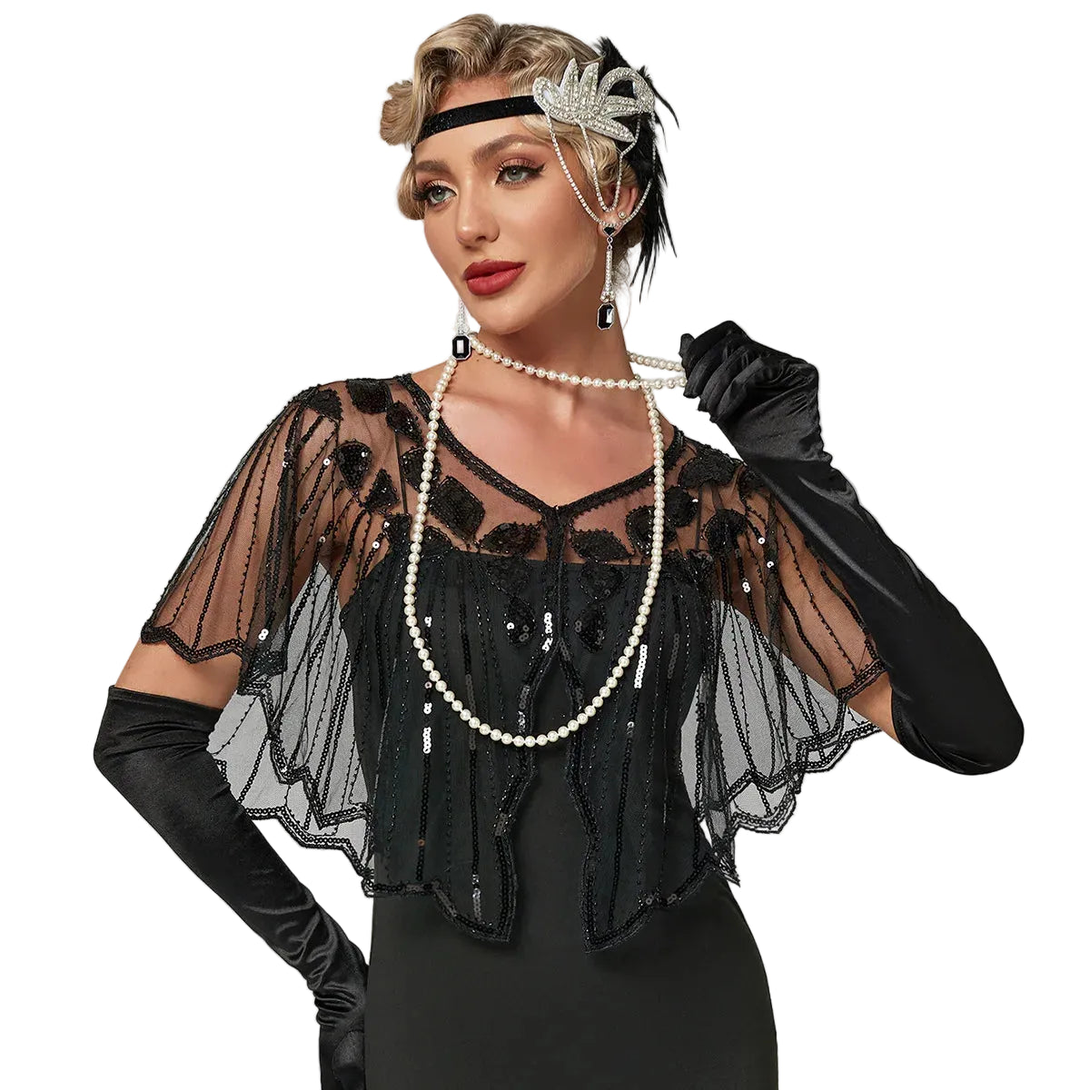 1920s Sequin Beaded Cape | Butterfly Sleeve | Flapper Bolero