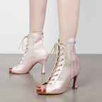 Lace-Up Mesh Dance Boots | Latin & Jazz | Multi-Heel