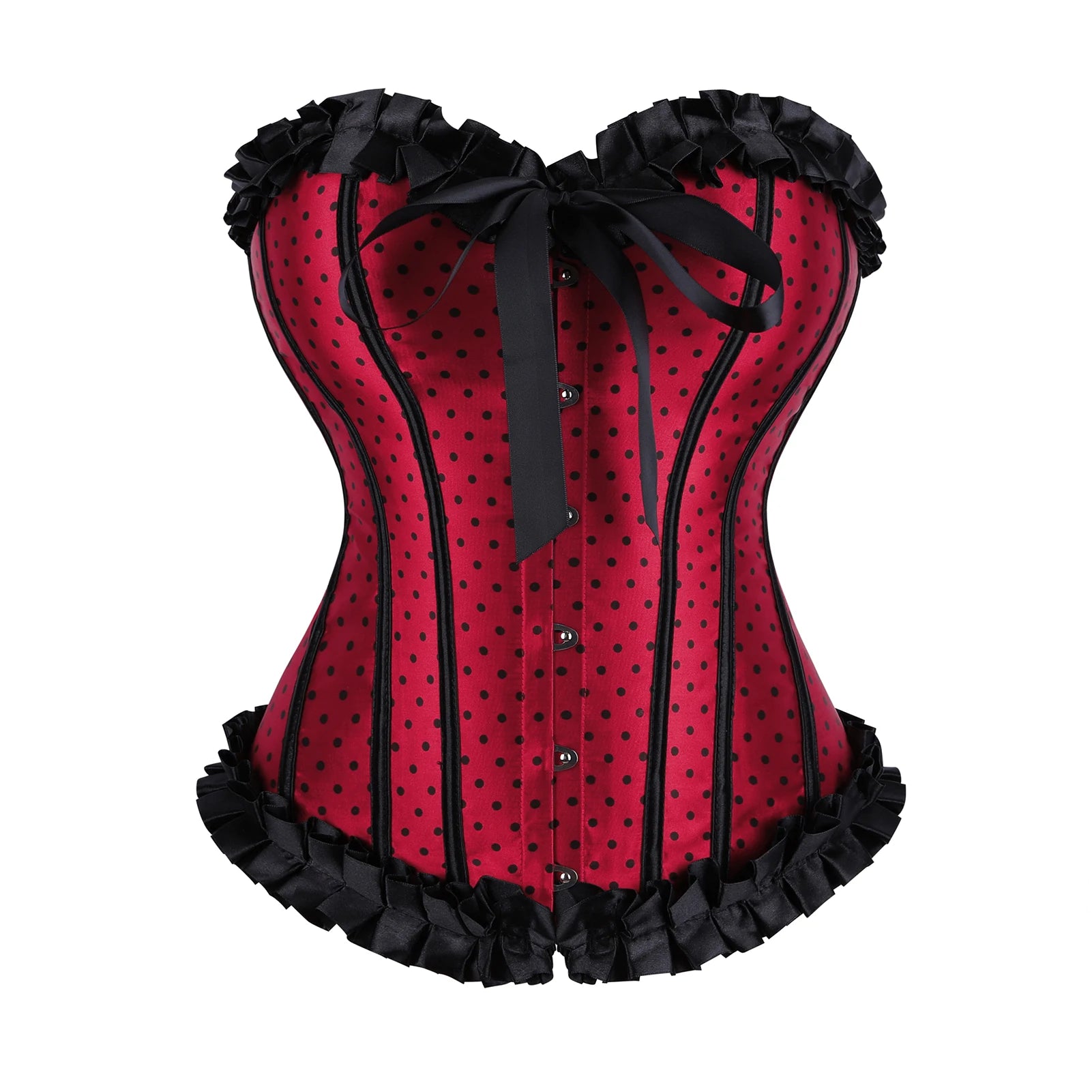 Polka Dot Satin Overbust Corset | Bow & Lace Trim | Vintage