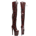 8-Inch Heart Pattern Thigh-High Boots - Lace-Up Dance Boots
