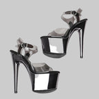 17CM Clear TPU Platform Sandals - Metallic Gun Color High Heel Pole Dance Shoes