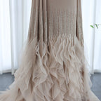 Ruffle Cape Mermaid Gown | Scoop Neck | Nude, White, Burgundy
