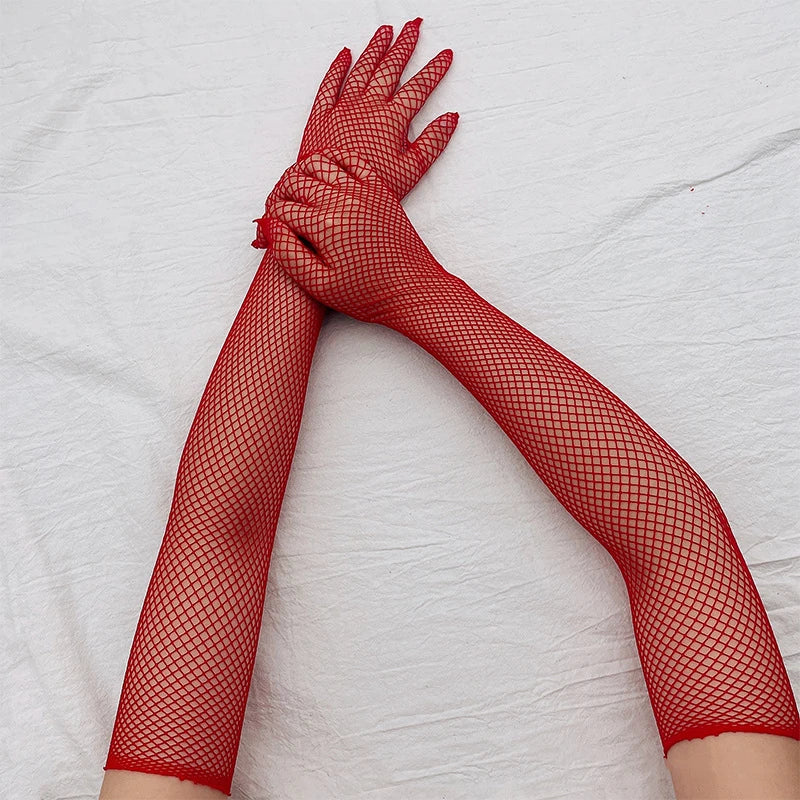 Sheer Fishnet Gloves | Elbow Length