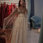 Crystal A-Line Gown | Cape Sleeves | Square Neck | Choker