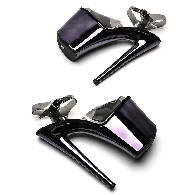 Metallic Platform Sandals - 8 Inch Clear Pole Dance Heels