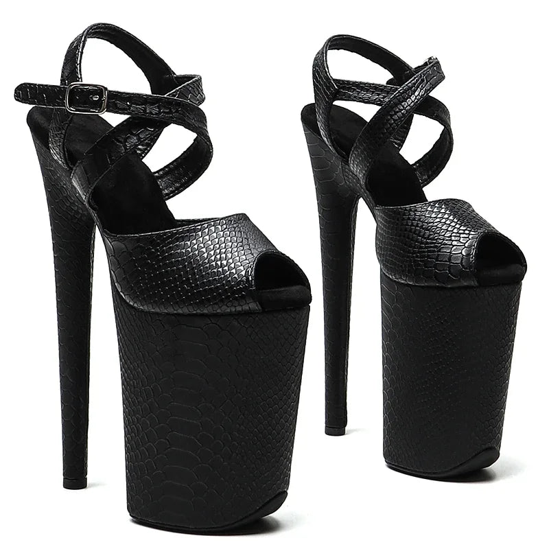 9-Inch Snakeskin Platform Slipper Sandals - Exotic High Heel Performance Shoes