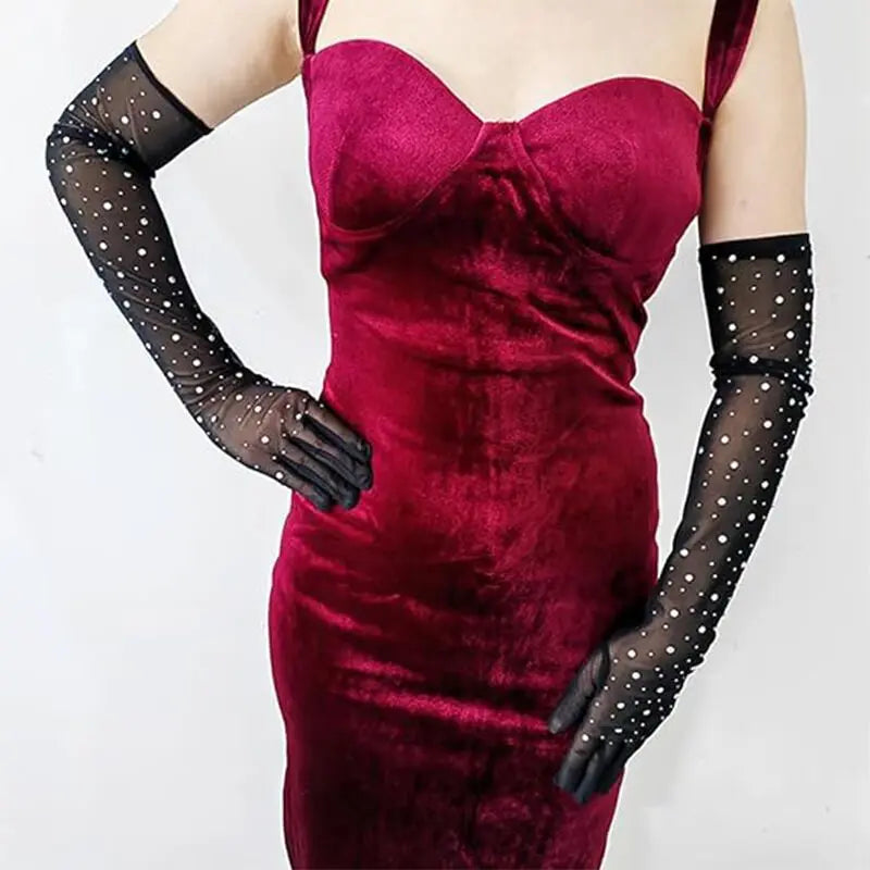 Mesh Opera Gloves | Rhinestone Sparkle