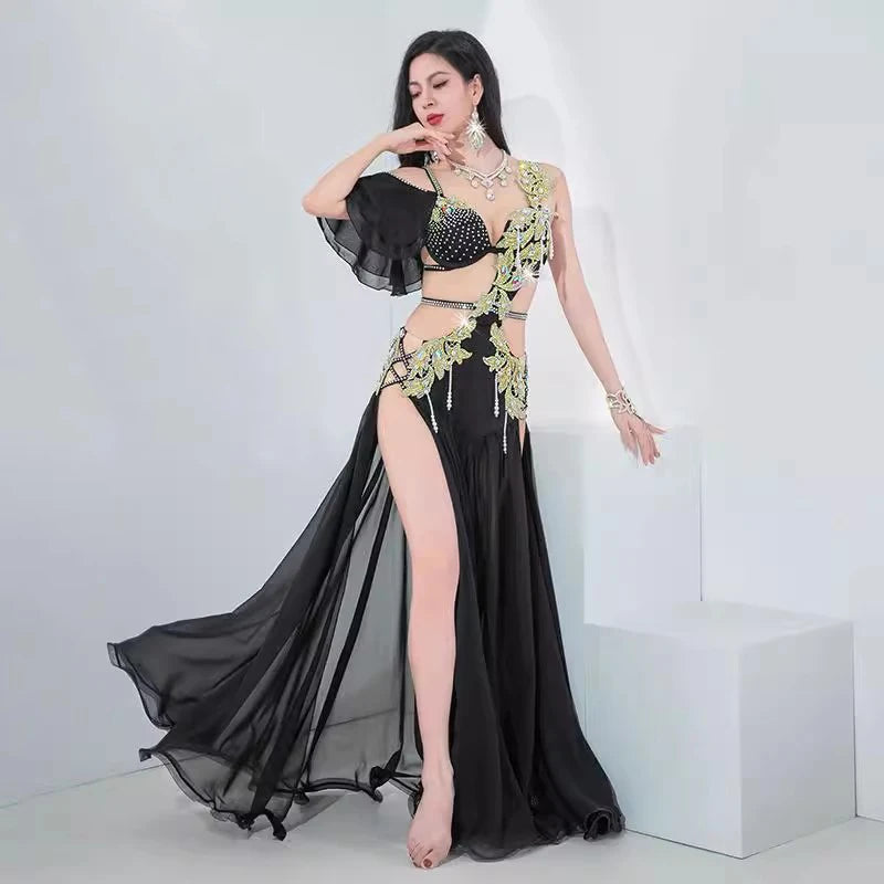 Egyptian Belly Dance Costume | Rhinestone Bra & Chiffon Skirt