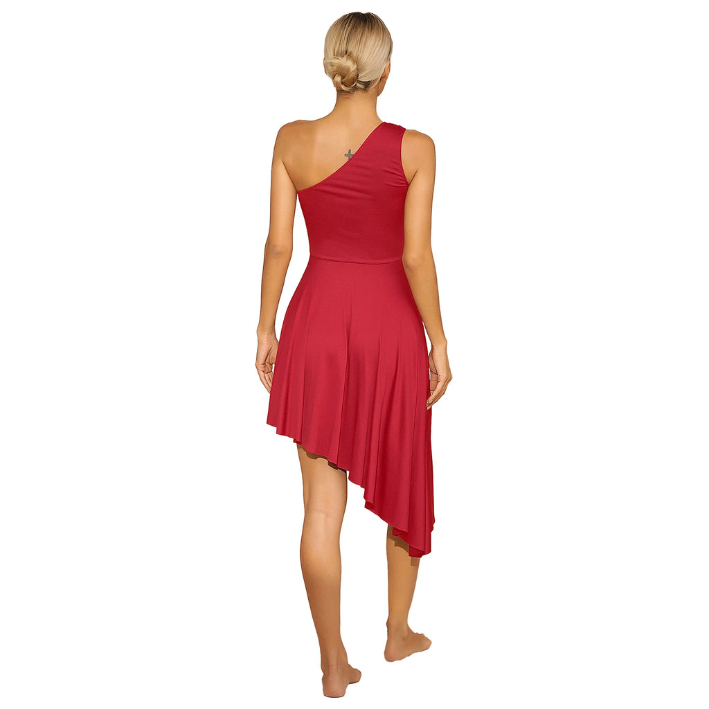 Women's Asymmetric Hem Dance Dress | Mesh & Lace Patchwork | Lyrical, Latin & Performance