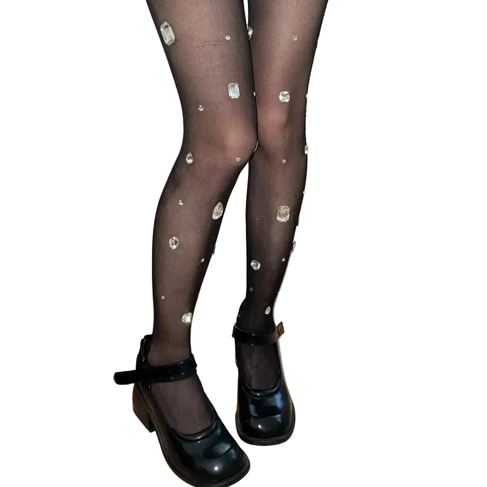Rhinestone Sheer Pantyhose | See-Through Tights | One Size