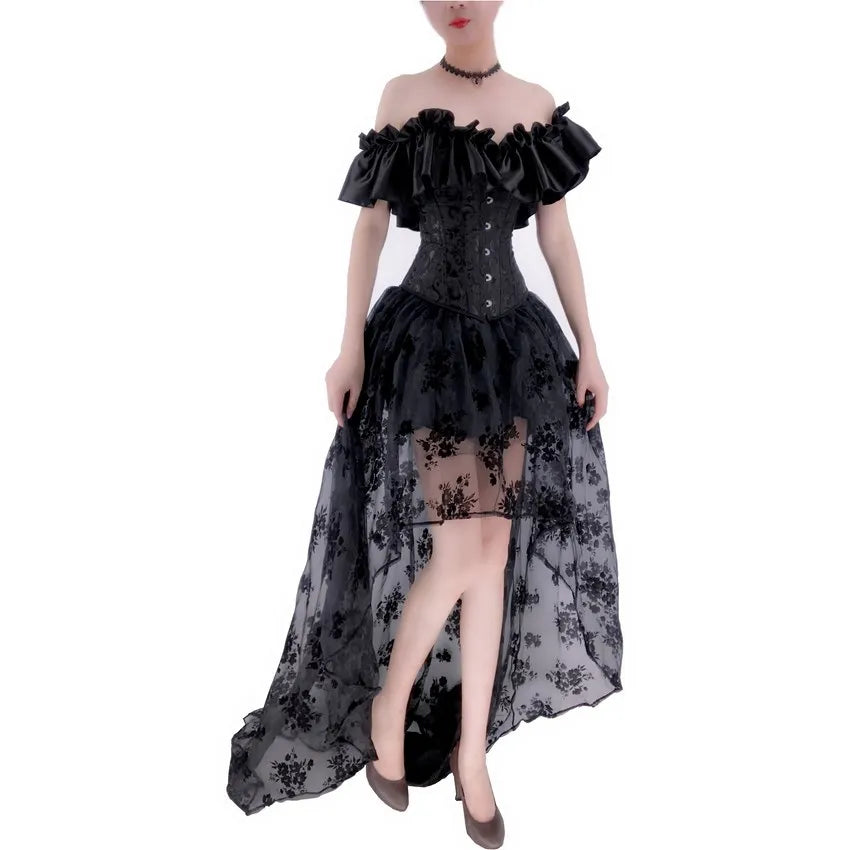 Off-Shoulder Overbust Corset | Black | Ruffle Trim