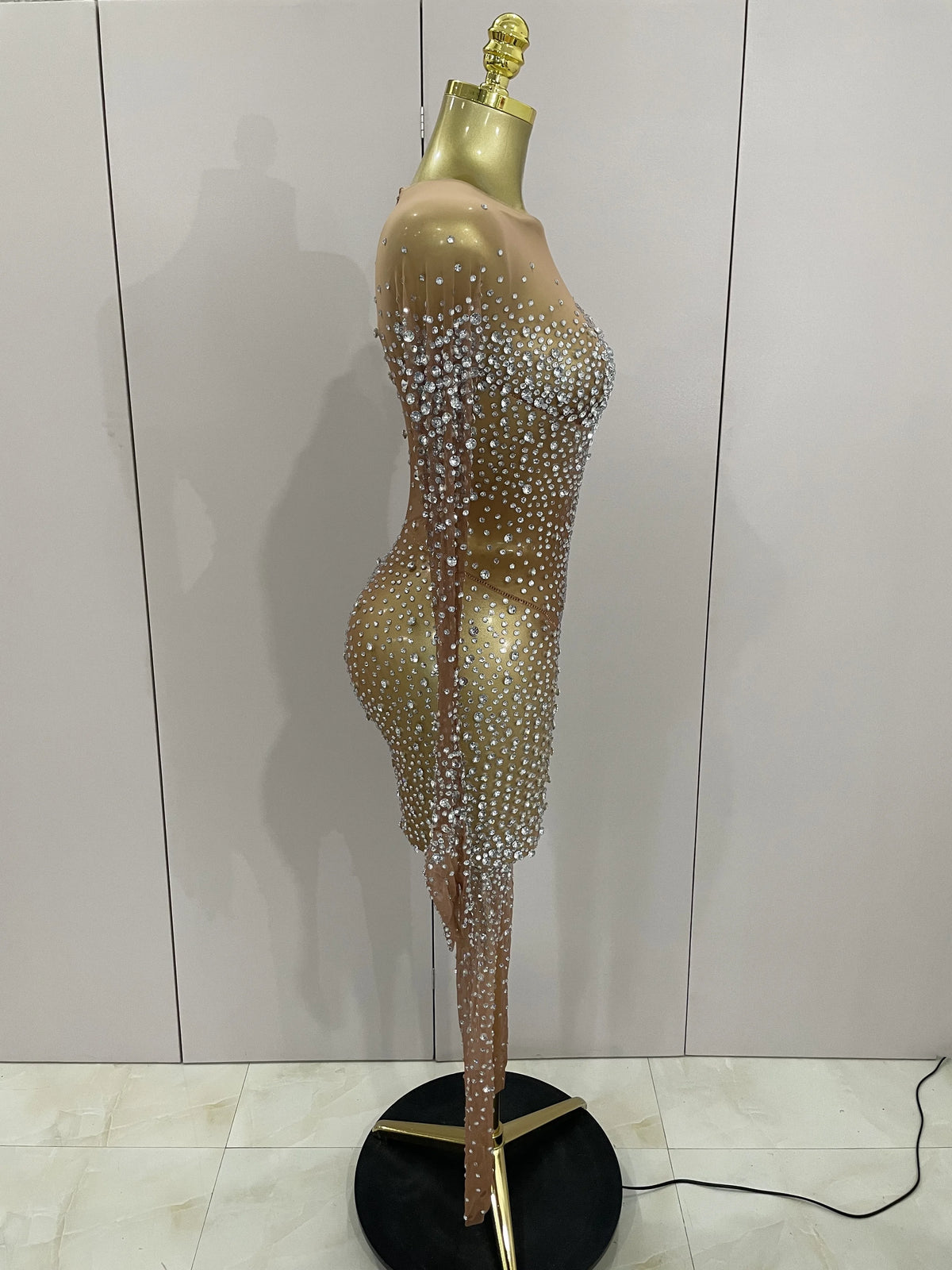 Rhinestone Fringe Catsuit | Mesh | Singer Stage