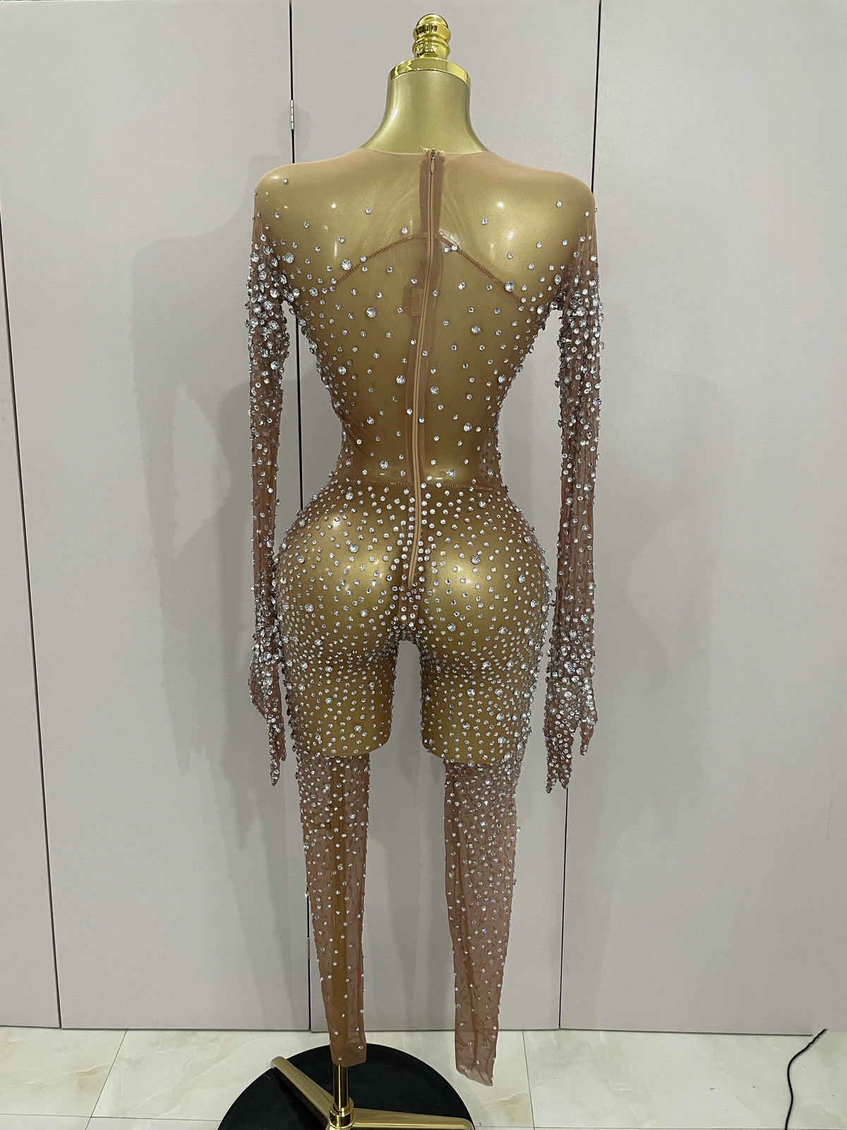 Rhinestone Fringe Catsuit | Mesh | Singer Stage