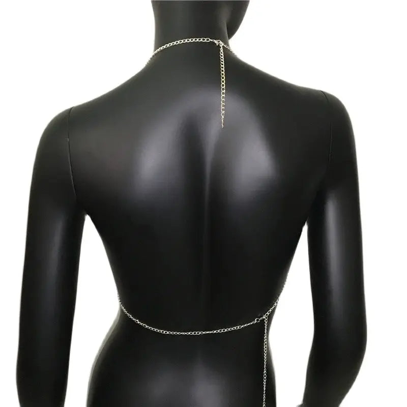 Rhinestone Metal Sequin V-Neck Halter Crop Top