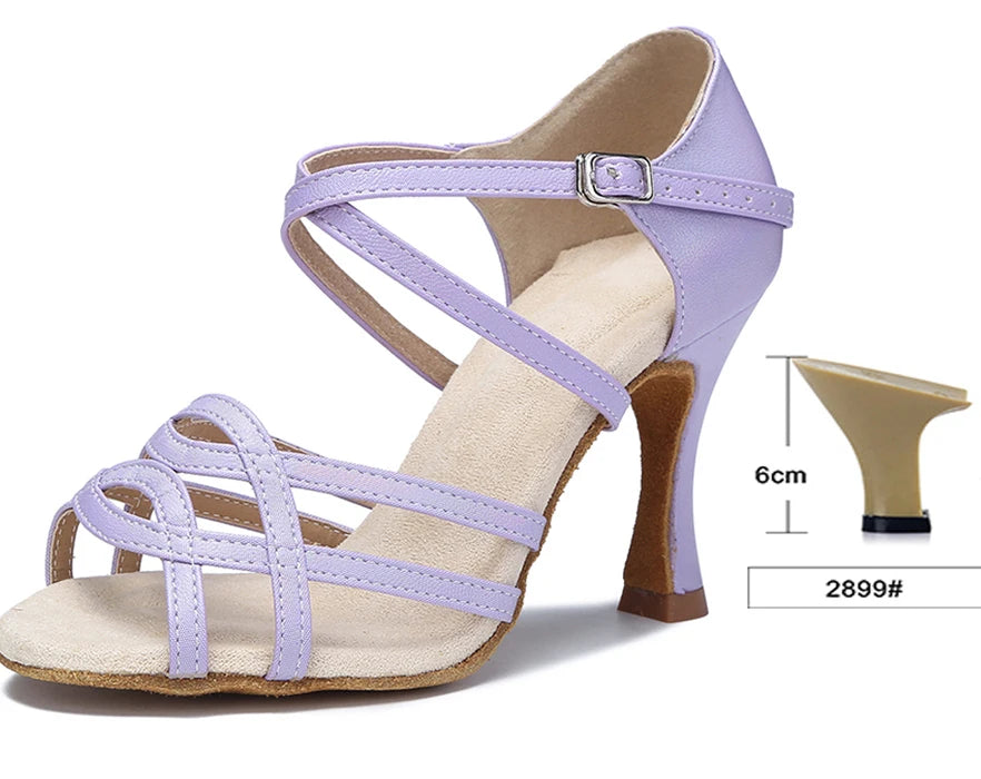 Cross-Strap Latin Dance Sandals | Cuban Heel | 6–10cm | Purple & Yellow
