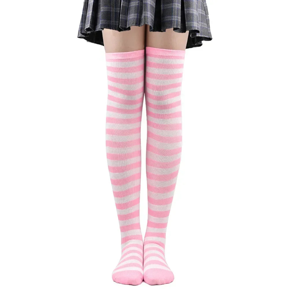 Striped & Polka Dot Thigh-High Stockings | Over-Knee | 27 Colors