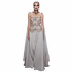 Crystal Beaded Cape Gown | A-Line | Floor-Length