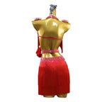 Red Rhinestone Latin Dance Dress with Flowers & Tassel Details
