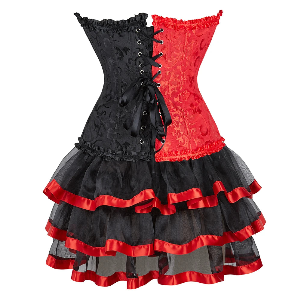 Red & Black Corset Dress Set | Overbust & Tutu Skirt | Burlesque | Plus Size