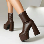 Stretch Platform Ankle Boots | Square Heel | 12.5cm | EU 34–48