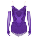 Women's Latin Dance Bodysuit | Fringe & Rhinestone | With Gloves