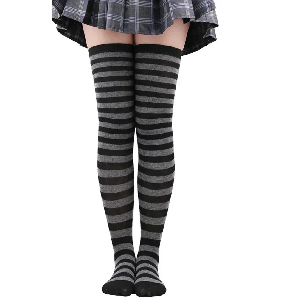Striped & Polka Dot Thigh-High Stockings | Over-Knee | 27 Colors