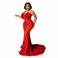 Red Lace Beaded Mermaid Gown | Sweetheart Court Train | Custom Sizing