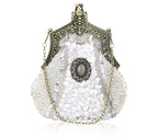 Retro Pearl & Sequin Beaded Clutch | Antique Gold Frame Bag