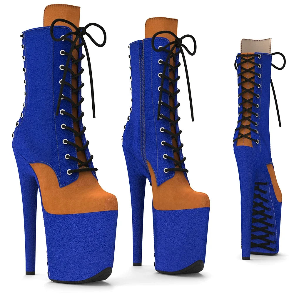 Suede Platform Ankle Boots - 8 Inch Two-Tone Pole Dance Boots