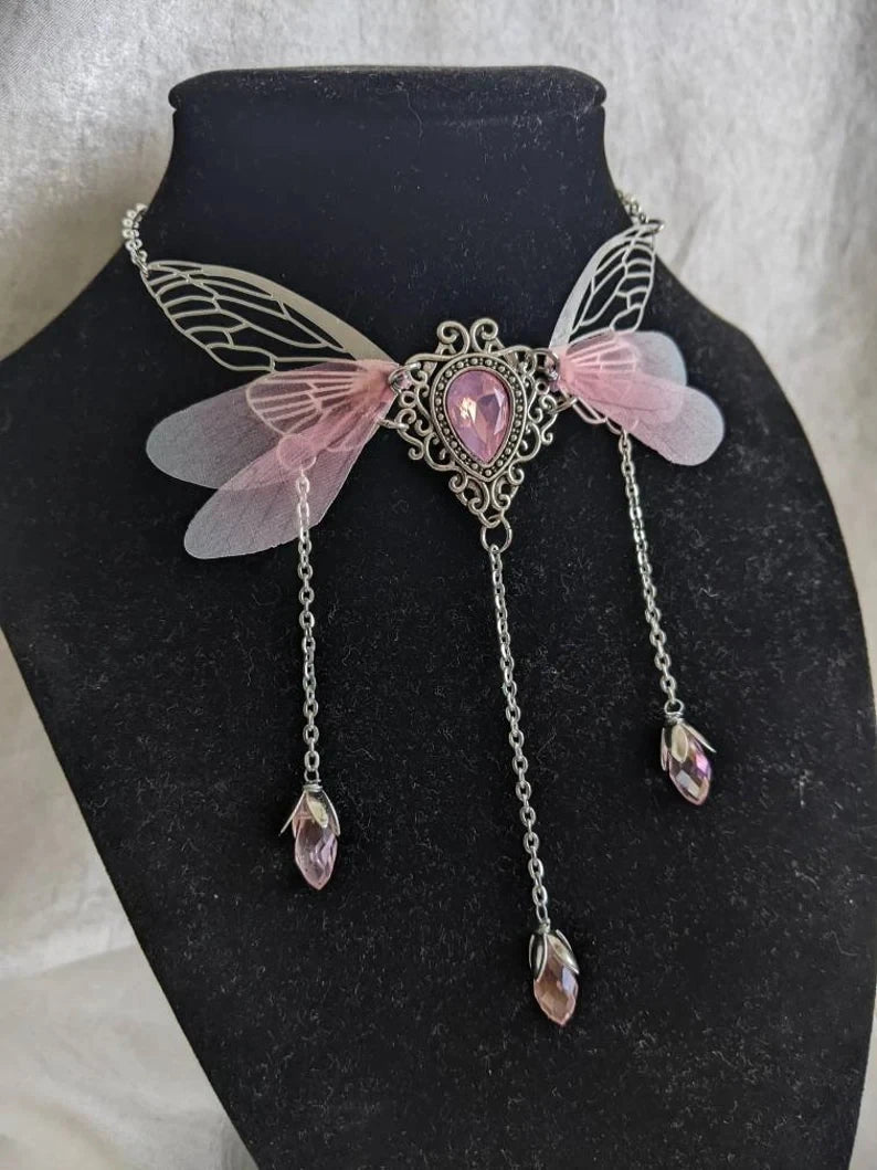 Fairy Wing Crystal Necklace | Faerie Charm | 7 Colors