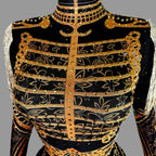 Luxe Black & Gold Diamond Embellished Fringe Bodysuit – Stage Performance Edition