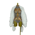 Rhinestone Crystal Bodysuit & Faux Fur Coat | Stage Performance Set